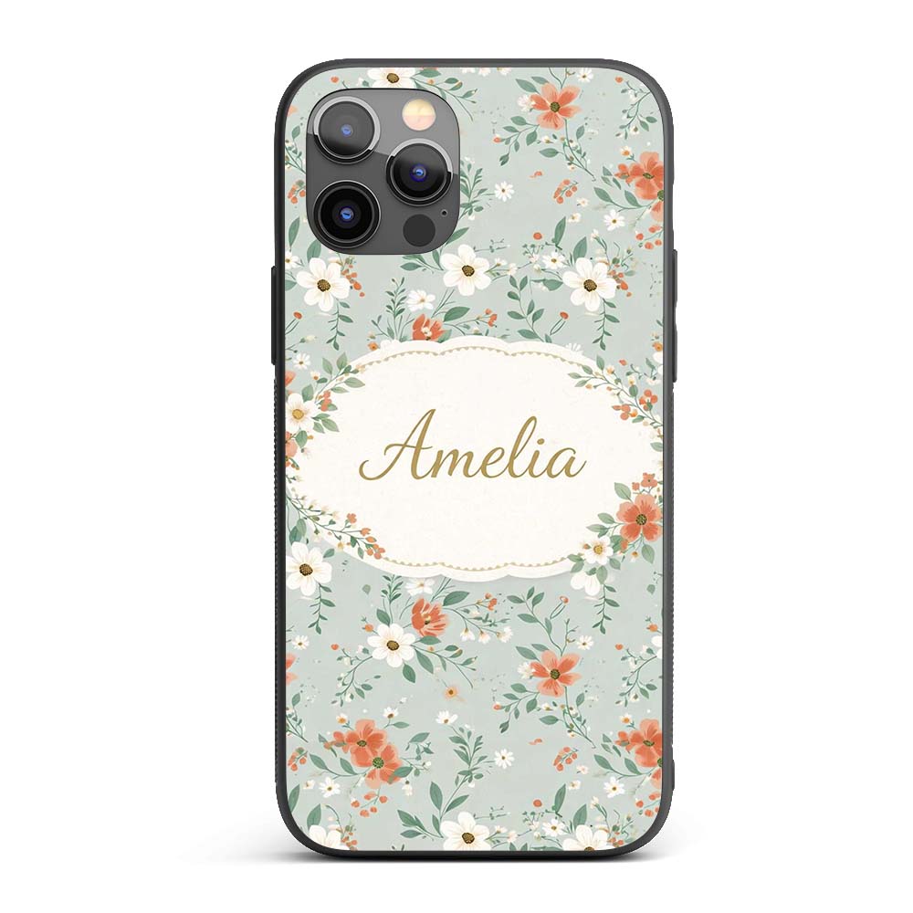 Wildflower Orange and White Floral Pattern Sage Custom Name Protective Phone Case Mobile Cover Durable Everyday Smartphone Shock Resistant