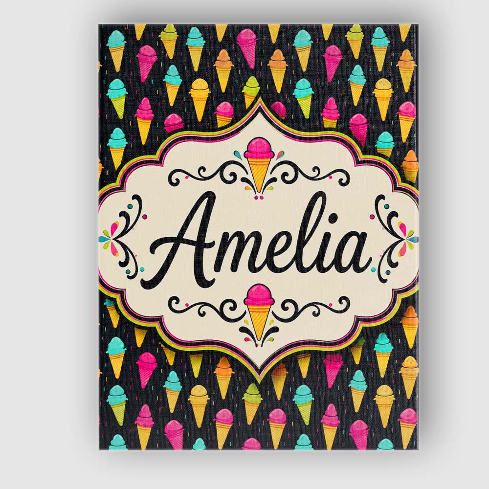 Personalised Name Bright Neon Ice Cream Custom Modern Room Accent Elegant Feature Canvas Wall Art Print Decor Picture Ready to Hang