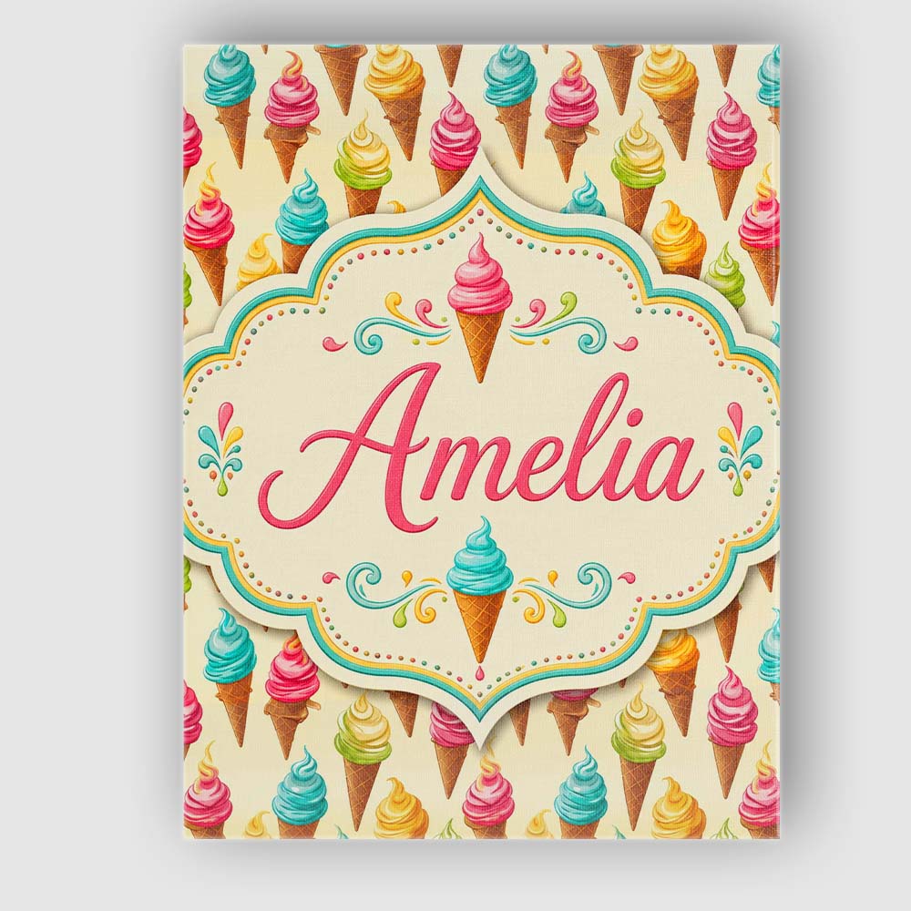 Personalised Name Colourful Ice Cream Cones Custom Bespoke Interior Contemporary Canvas Wall Art Print Decor Picture Ready to Hang