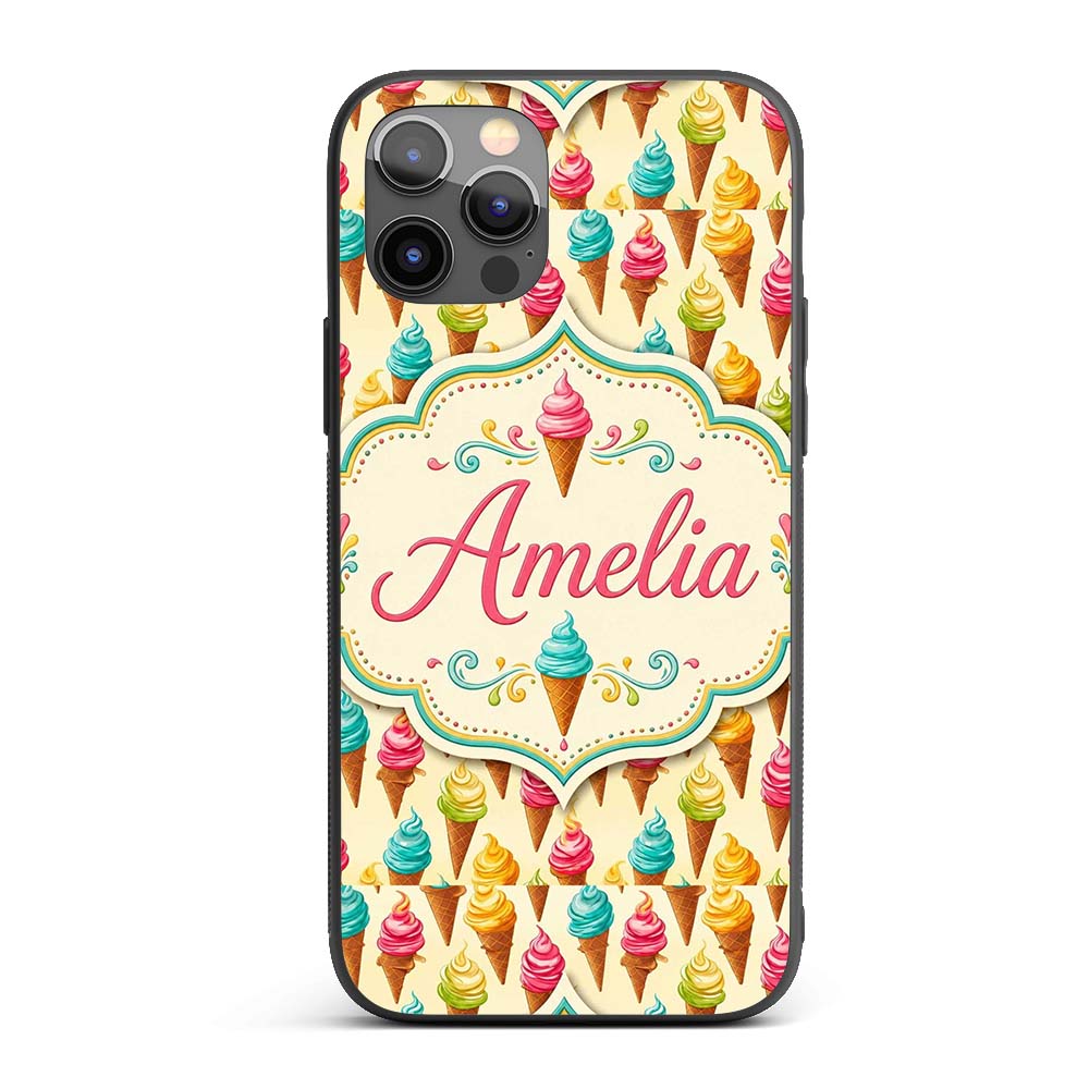 Colourful Ice Cream Cones Scattered on Cream Custom Name Protective Phone Case Mobile Cover Durable Everyday Smartphone Shock Resistant