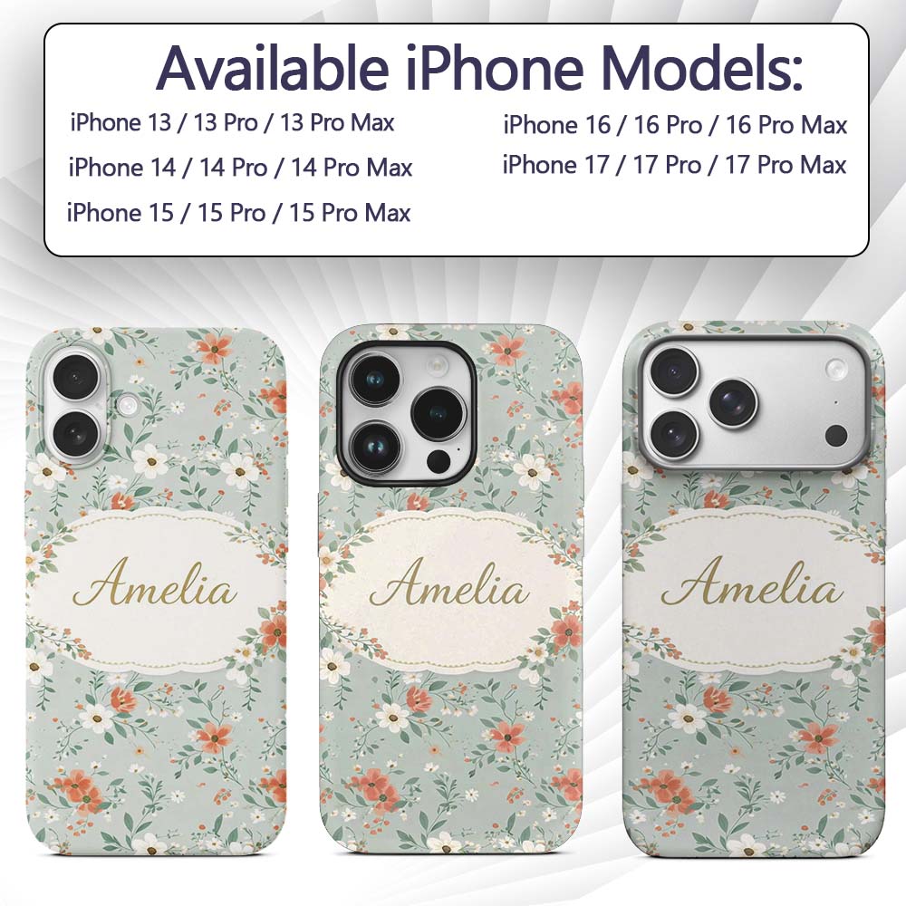 Wildflower Orange and White Floral Pattern Sage Custom Name Protective Phone Case Mobile Cover Durable Everyday Smartphone Shock Resistant