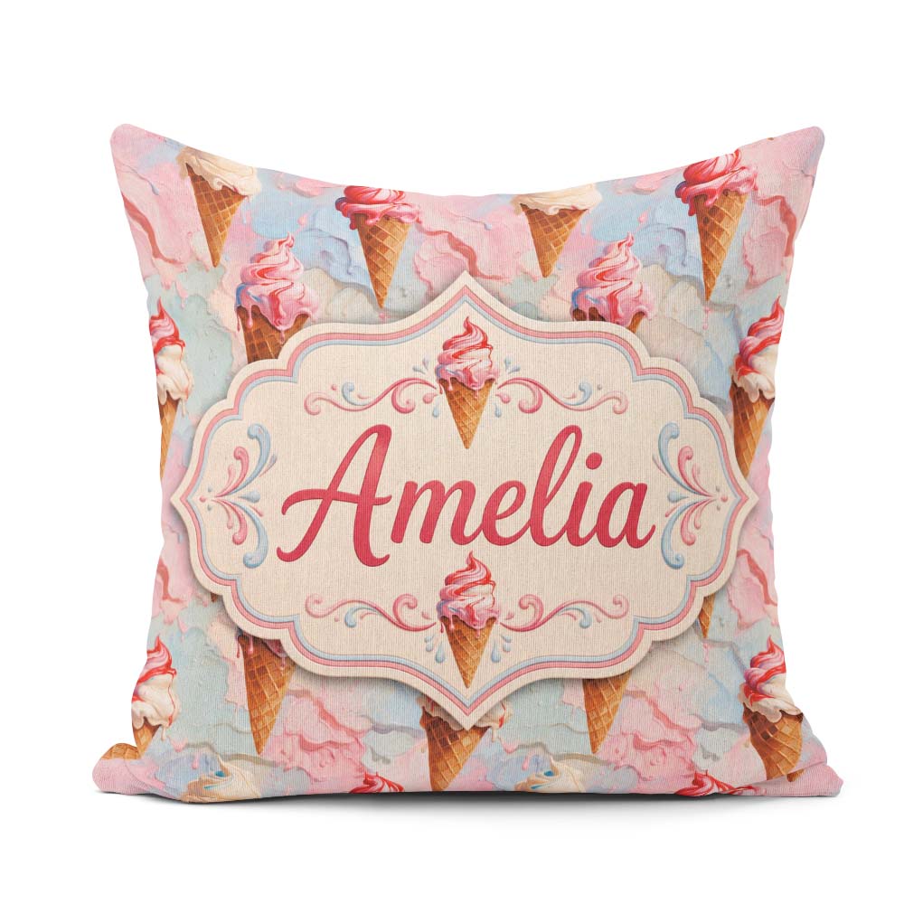 Custom Name Melted Ice Cream Drip Effect Pattern in and Artistic Square Filled Cushion Throw Pillow Sofa Bed Home Decor Zip Washable UK Made