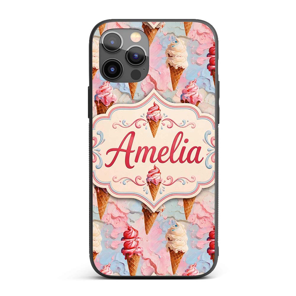 Melted Ice Cream Drip Effect Pattern in Pink and Custom Name Protective Phone Case Mobile Cover Durable Everyday Smartphone Shock Resistant