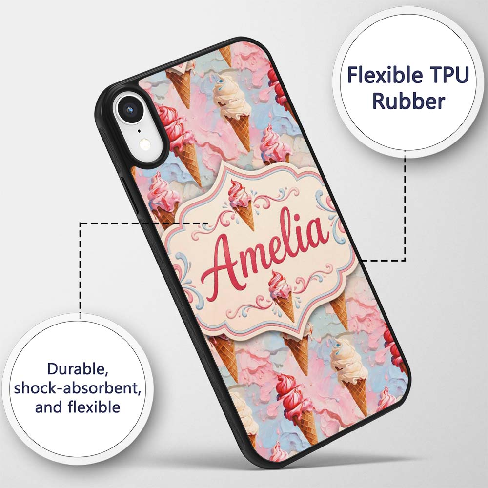 Melted Ice Cream Drip Effect Pattern in Pink and Custom Name Protective Phone Case Mobile Cover Durable Everyday Smartphone Shock Resistant