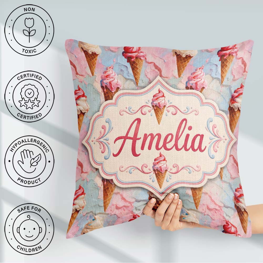 Custom Name Melted Ice Cream Drip Effect Pattern in and Artistic Square Filled Cushion Throw Pillow Sofa Bed Home Decor Zip Washable UK Made