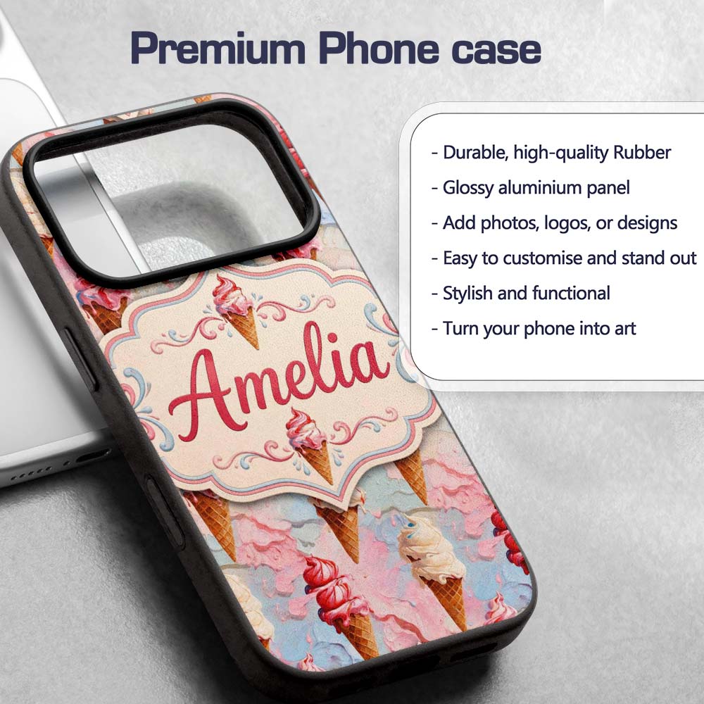 Melted Ice Cream Drip Effect Pattern in Pink and Custom Name Protective Phone Case Mobile Cover Durable Everyday Smartphone Shock Resistant