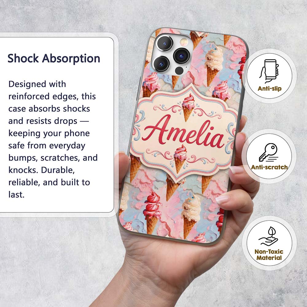 Melted Ice Cream Drip Effect Pattern in Pink and Custom Name Protective Phone Case Mobile Cover Durable Everyday Smartphone Shock Resistant