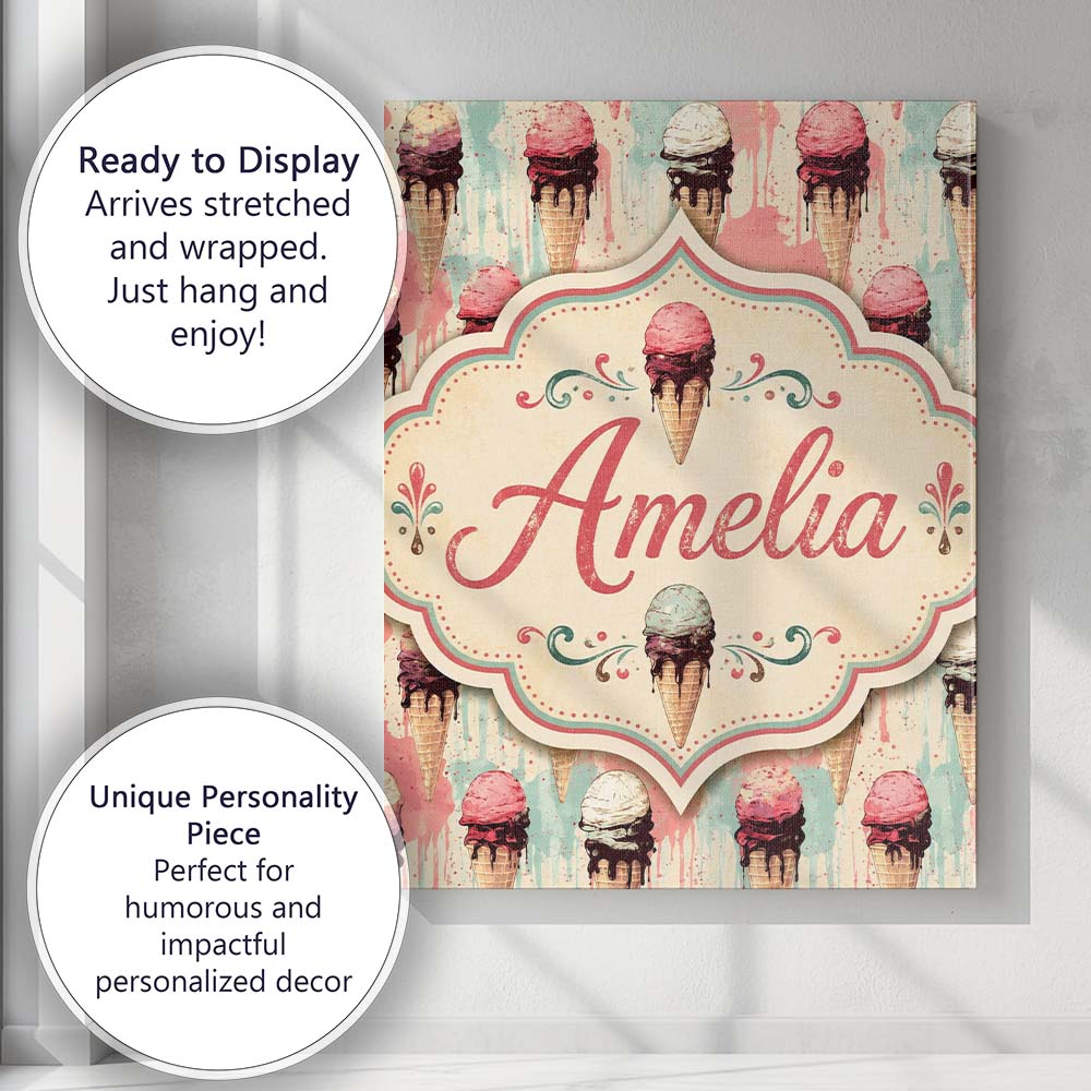 Personalised Name Grunge Style Melting Ice Custom Unique Gift Idea Elegant Feature Canvas Wall Art Print Decor Picture Ready to Hang