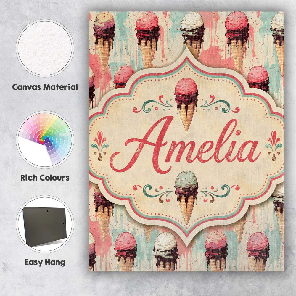 Personalised Name Grunge Style Melting Ice Custom Unique Gift Idea Elegant Feature Canvas Wall Art Print Decor Picture Ready to Hang
