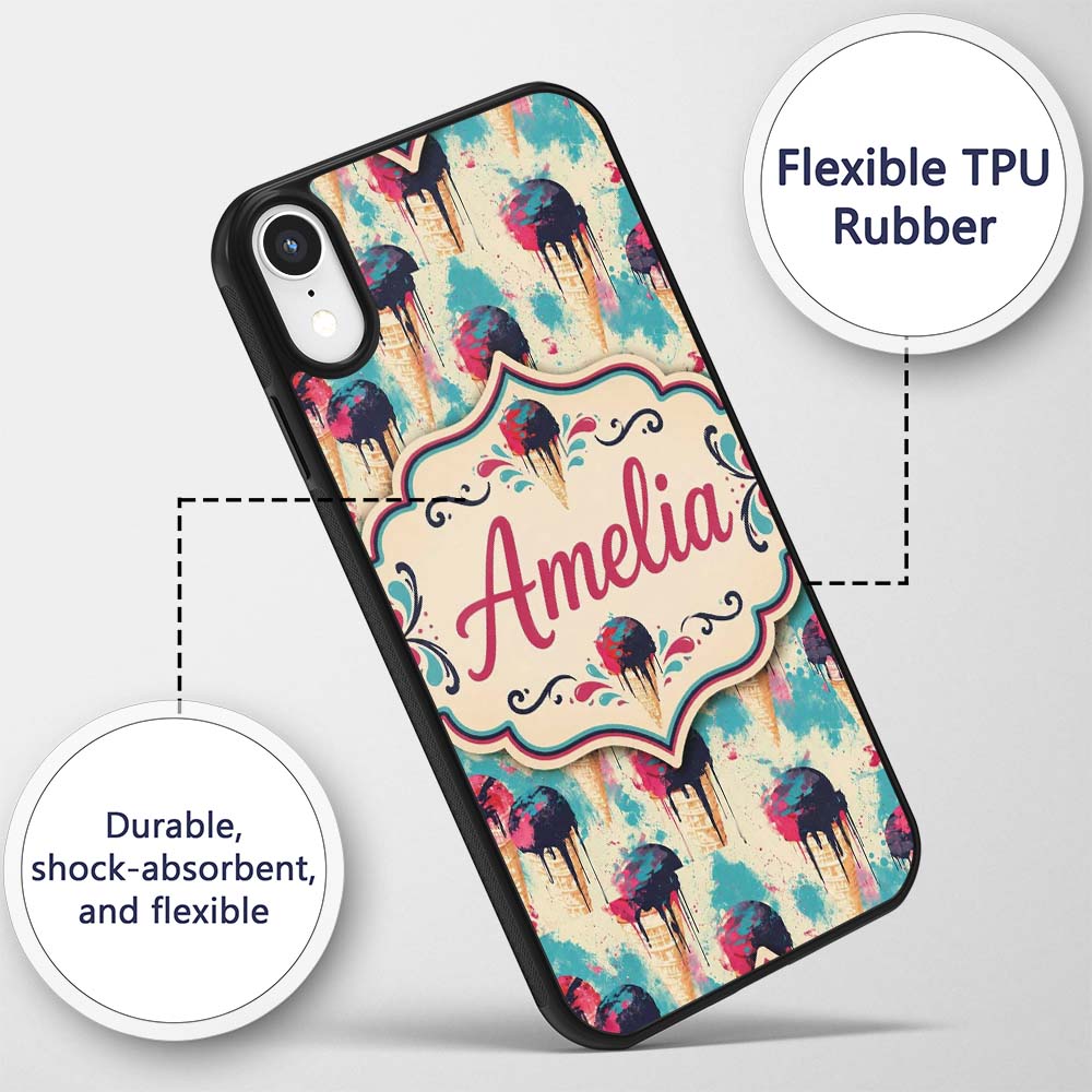 Retro Multi Flavour Ice Cream Printed Design Custom Name Protective Phone Case Mobile Cover Durable Everyday Smartphone Shock Resistant