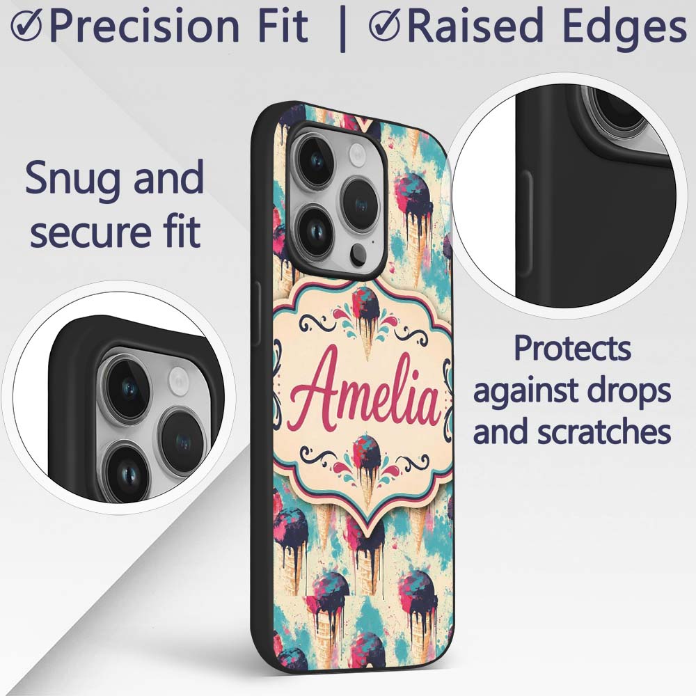 Retro Multi Flavour Ice Cream Printed Design Custom Name Protective Phone Case Mobile Cover Durable Everyday Smartphone Shock Resistant