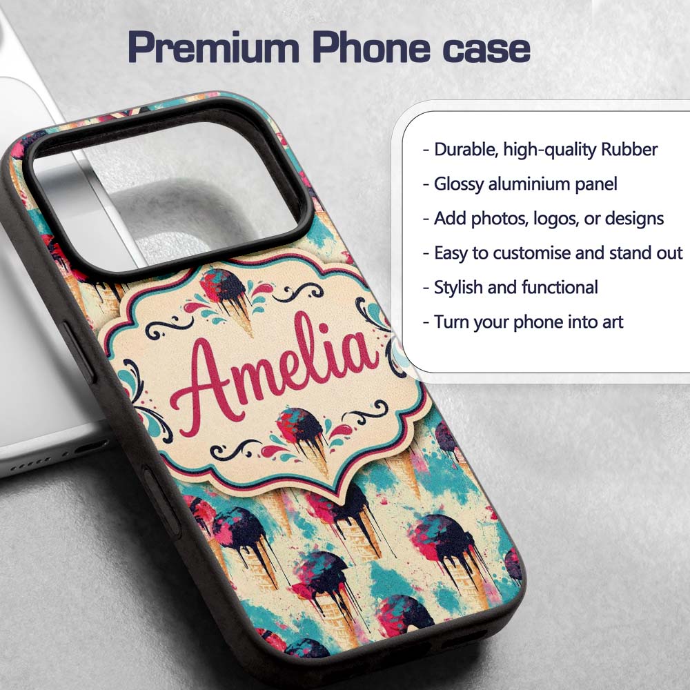 Retro Multi Flavour Ice Cream Printed Design Custom Name Protective Phone Case Mobile Cover Durable Everyday Smartphone Shock Resistant