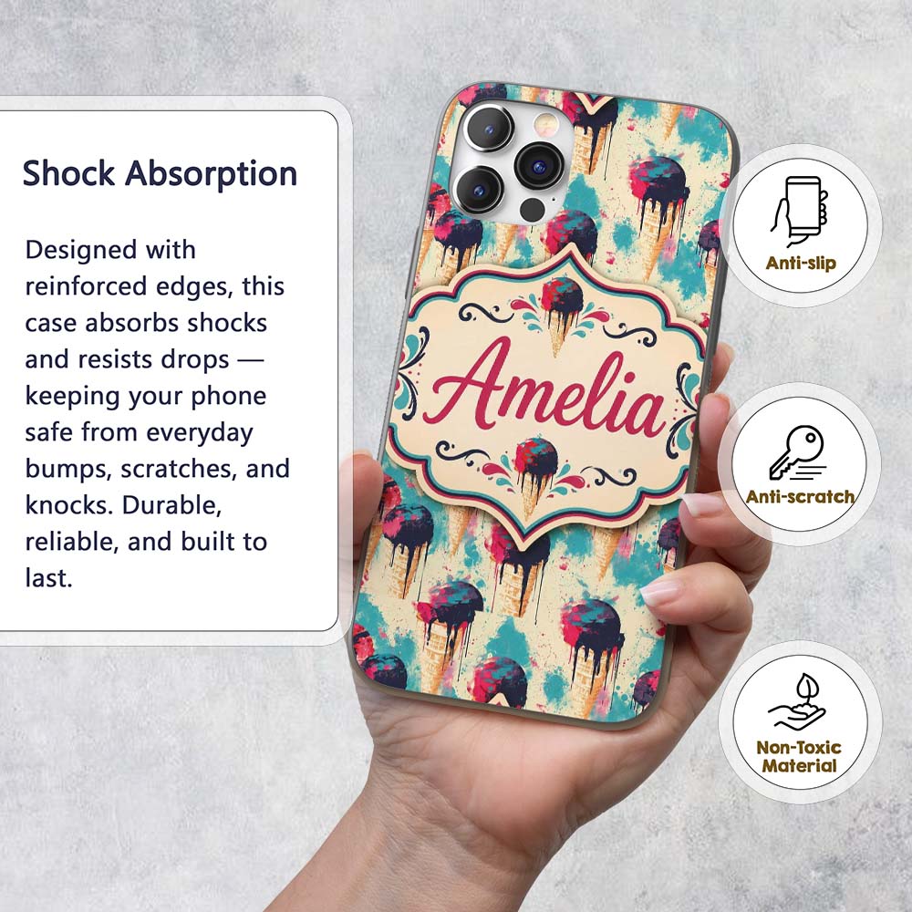 Retro Multi Flavour Ice Cream Printed Design Custom Name Protective Phone Case Mobile Cover Durable Everyday Smartphone Shock Resistant