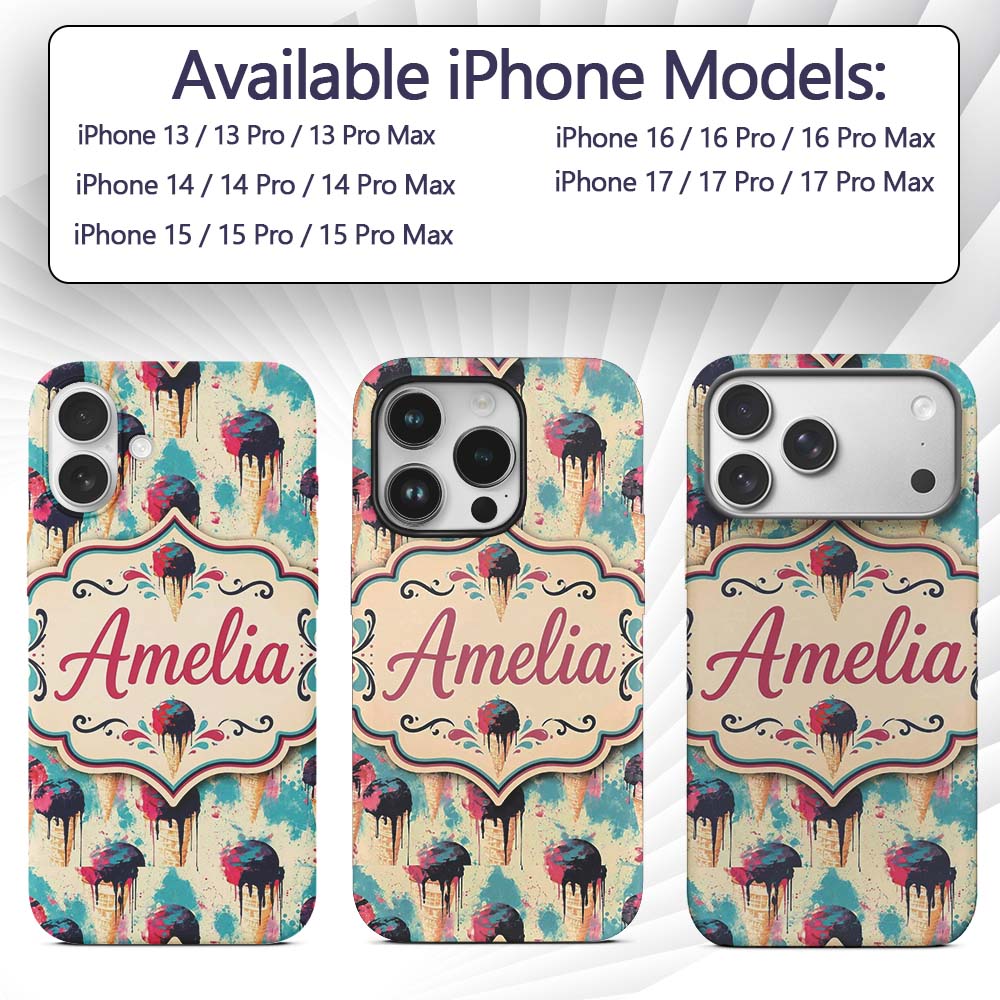 Retro Multi Flavour Ice Cream Printed Design Custom Name Protective Phone Case Mobile Cover Durable Everyday Smartphone Shock Resistant