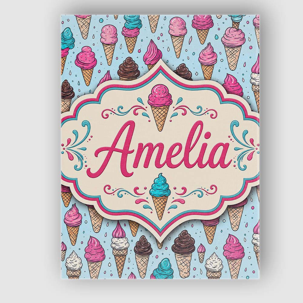 Personalised Name Soft Pastel Ice Cream Custom Modern Room Accent Elegant Feature Canvas Wall Art Print Decor Picture Ready to Hang