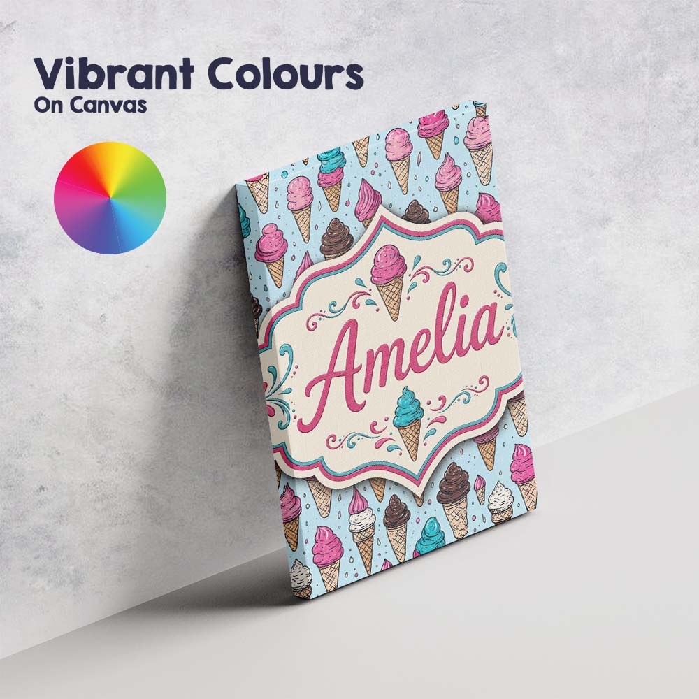 Personalised Name Soft Pastel Ice Cream Custom Modern Room Accent Elegant Feature Canvas Wall Art Print Decor Picture Ready to Hang