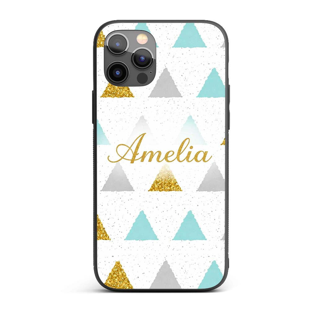 Glitter Triangle Geometric Pattern Printed Design Custom Name Protective Phone Case Mobile Cover Durable Everyday Smartphone Shock Resistant