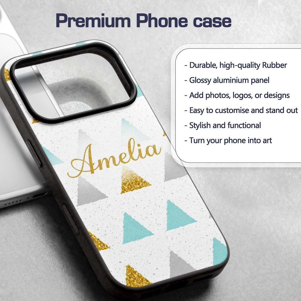 Glitter Triangle Geometric Pattern Printed Design Custom Name Protective Phone Case Mobile Cover Durable Everyday Smartphone Shock Resistant
