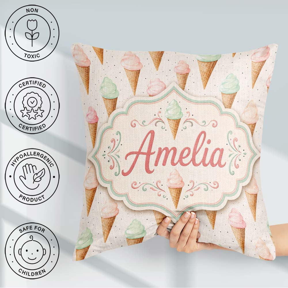 Custom Name Minimal Pastel Cream Cones on Light Grey with Dotted Square Filled Cushion Throw Pillow Sofa Bed Home Decor Zip Washable UK Made