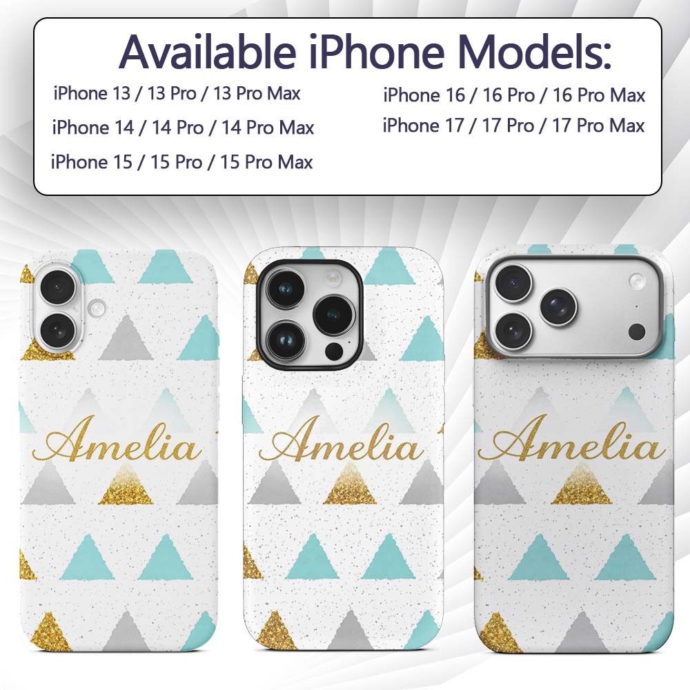 Glitter Triangle Geometric Pattern Printed Design Custom Name Protective Phone Case Mobile Cover Durable Everyday Smartphone Shock Resistant