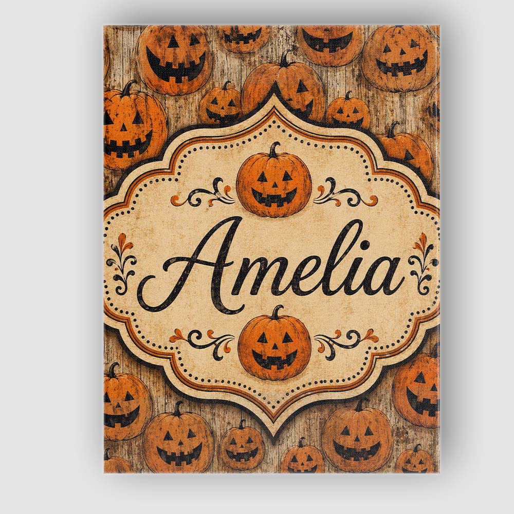 Personalised Name Classic Halloween Pumpkin Custom Bespoke Interior Contemporary Canvas Wall Art Print Decor Picture Ready to Hang