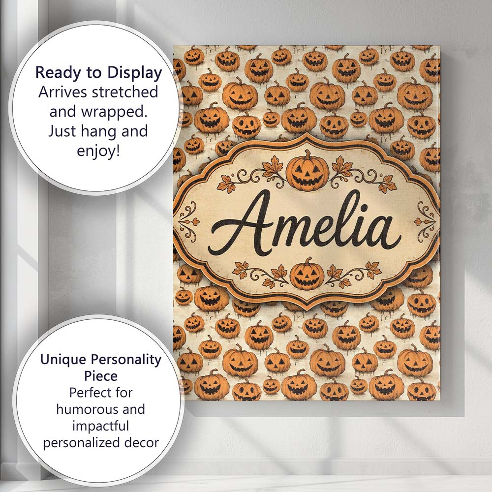 Personalised Name Classic Halloween Pumpkin Custom Bespoke Interior Contemporary Canvas Wall Art Print Decor Picture Ready to Hang