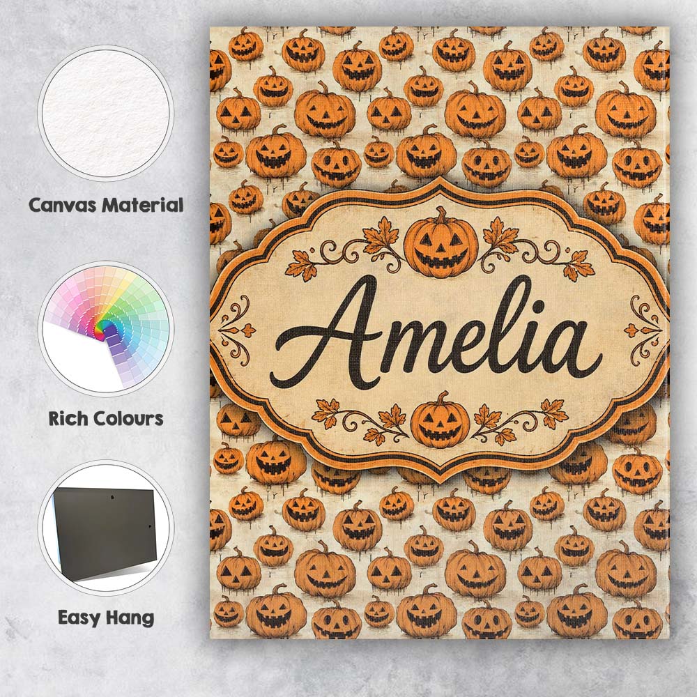 Personalised Name Classic Halloween Pumpkin Custom Bespoke Interior Contemporary Canvas Wall Art Print Decor Picture Ready to Hang