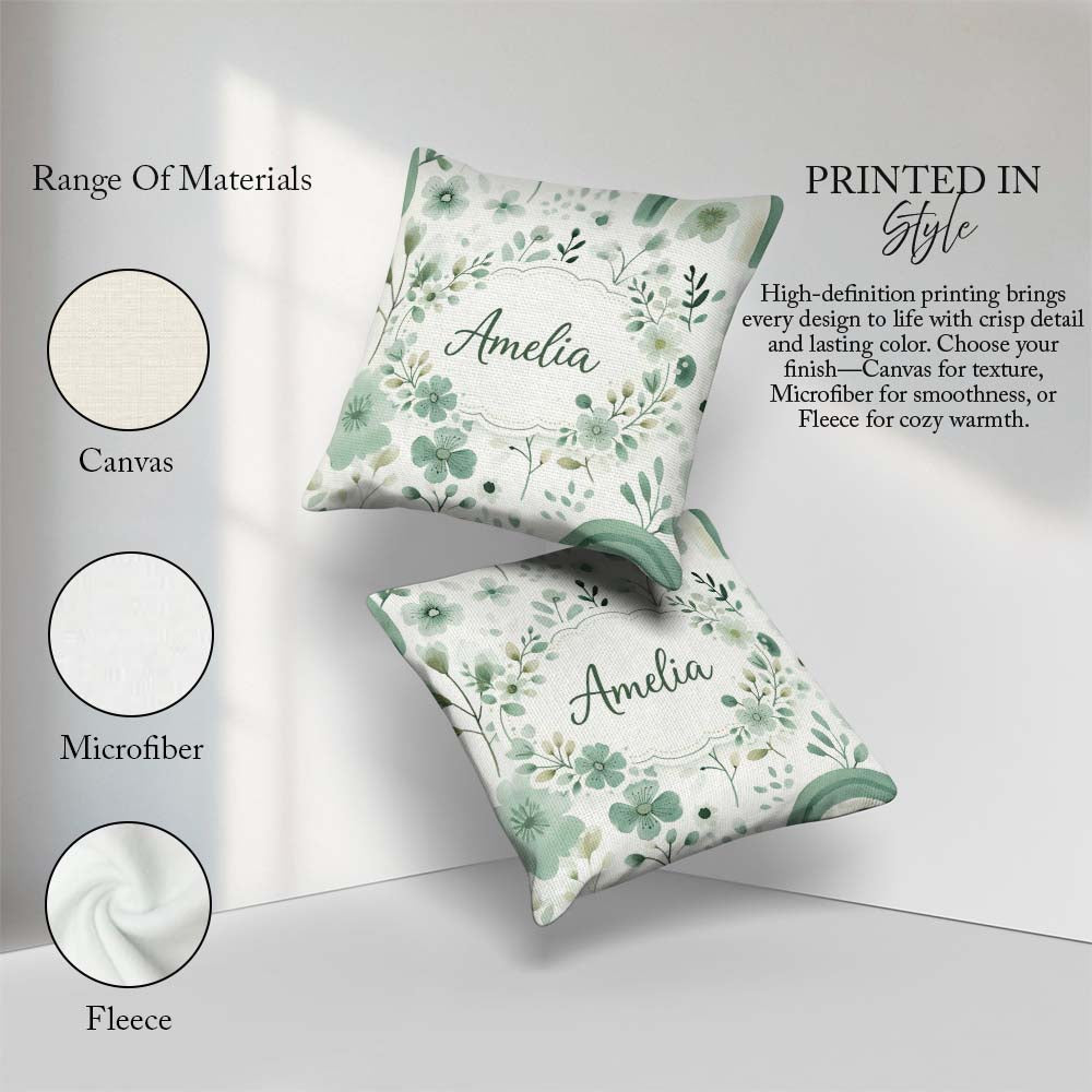 Custom Name Watercolor Green Rainbow Pattern Background Seamless Square Filled Cushion Throw Pillow Sofa Bed Home Decor Zip Washable UK Made