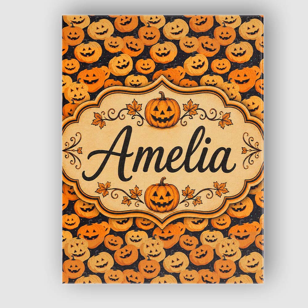 Personalised Name Cute Cartoon Pumpkin Toss Custom Bespoke Interior Contemporary Canvas Wall Art Print Decor Picture Ready to Hang