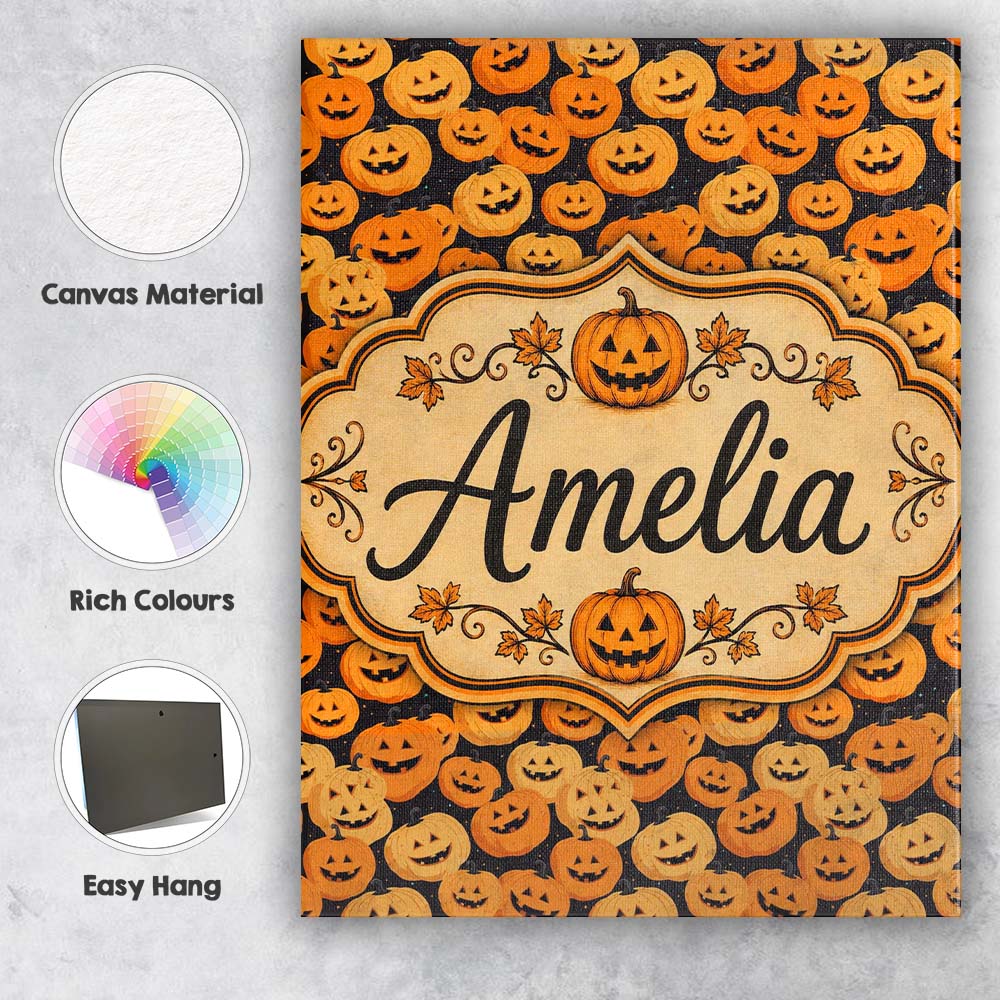 Personalised Name Cute Cartoon Pumpkin Toss Custom Bespoke Interior Contemporary Canvas Wall Art Print Decor Picture Ready to Hang