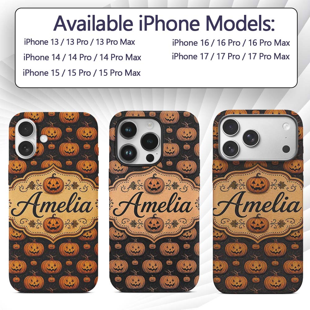 Ornate Halloween Pumpkin Motif with Swirls on Custom Name Protective Phone Case Mobile Cover Durable Everyday Smartphone Shock Resistant