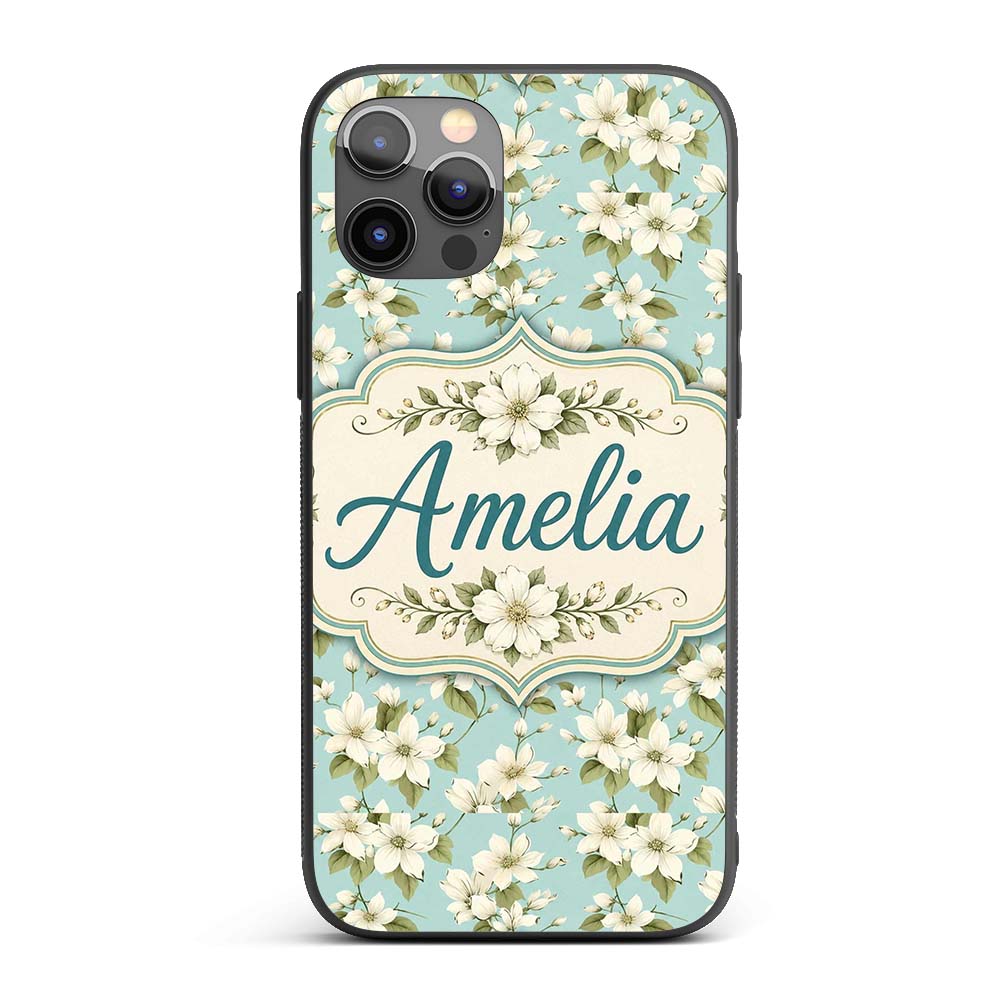 Light Blue Background Delicate Printed Design Custom Name Protective Phone Case Mobile Cover Durable Everyday Smartphone Shock Resistant
