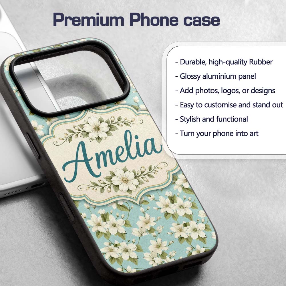 Light Blue Background Delicate Printed Design Custom Name Protective Phone Case Mobile Cover Durable Everyday Smartphone Shock Resistant