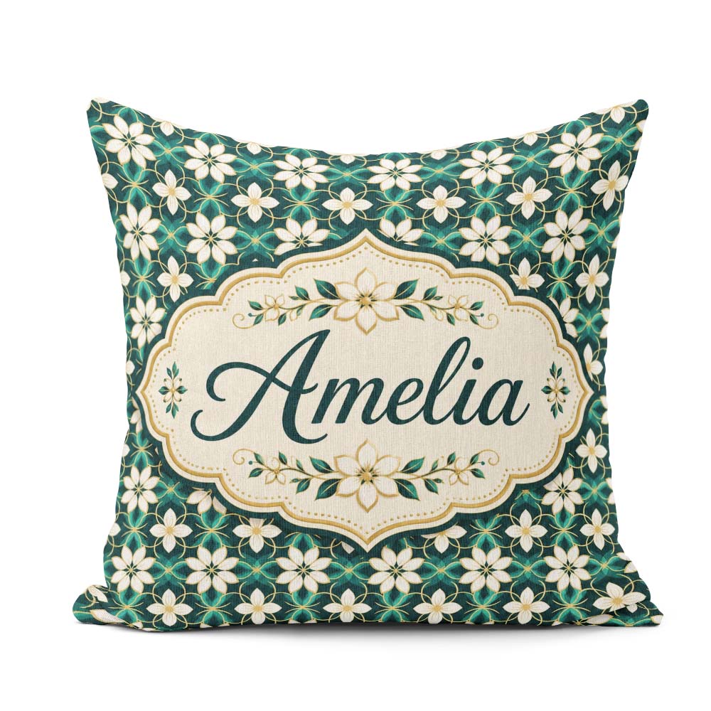 Custom Name Elegant White Floral Lattice on Geometric Background Square Filled Cushion Throw Pillow Sofa Bed Home Decor Zip Washable UK Made