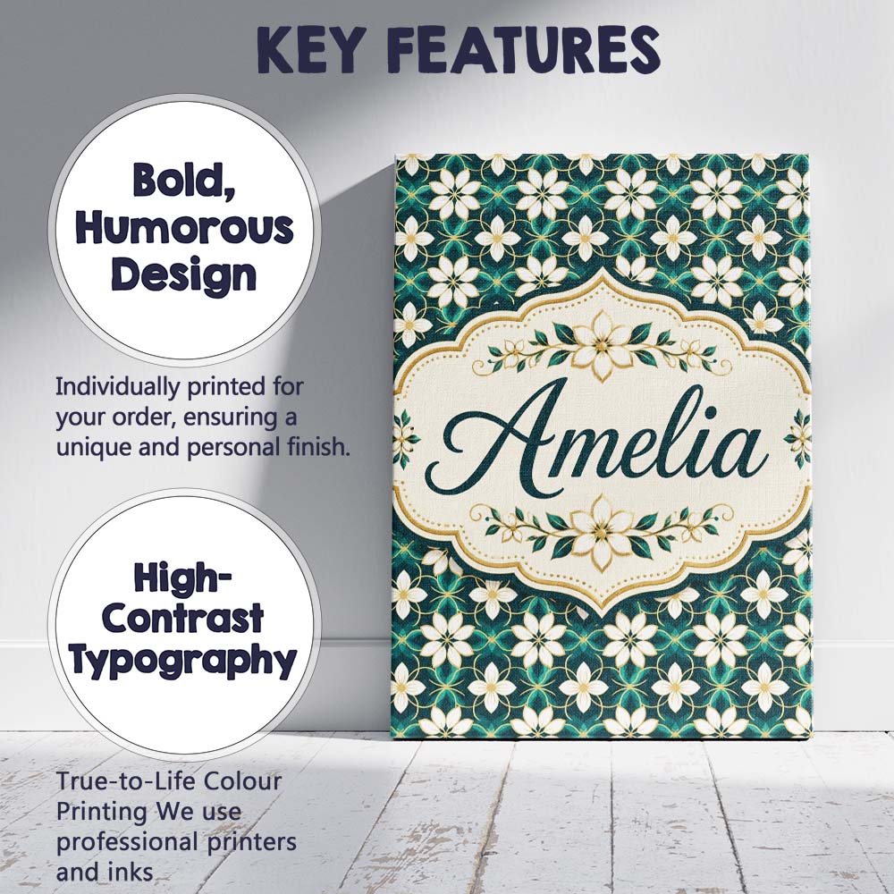 Personalised Name Elegant White Floral Custom Unique Gift Idea Modern Room Accent Canvas Wall Art Print Decor Picture Ready to Hang