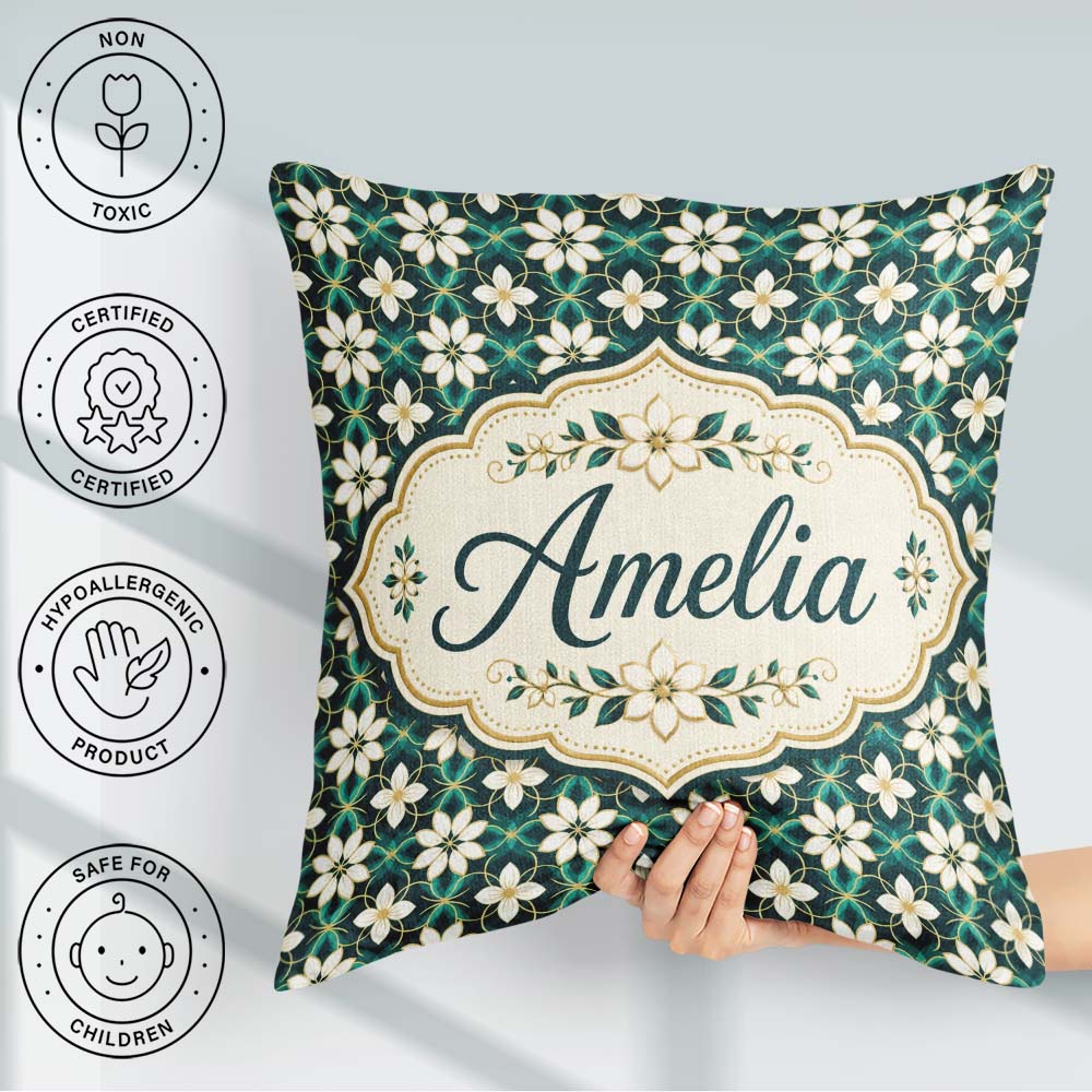 Custom Name Elegant White Floral Lattice on Geometric Background Square Filled Cushion Throw Pillow Sofa Bed Home Decor Zip Washable UK Made