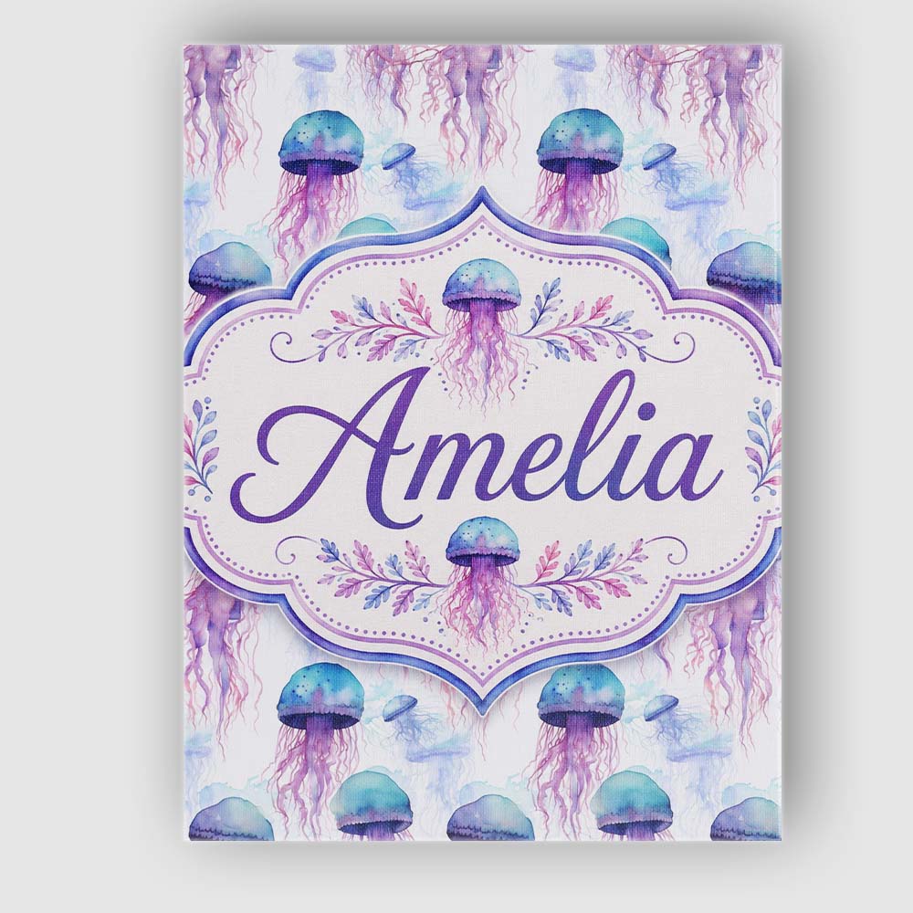 Personalised Name Soft Pastel Jellyfish Custom Modern Room Accent Elegant Feature Canvas Wall Art Print Decor Picture Ready to Hang