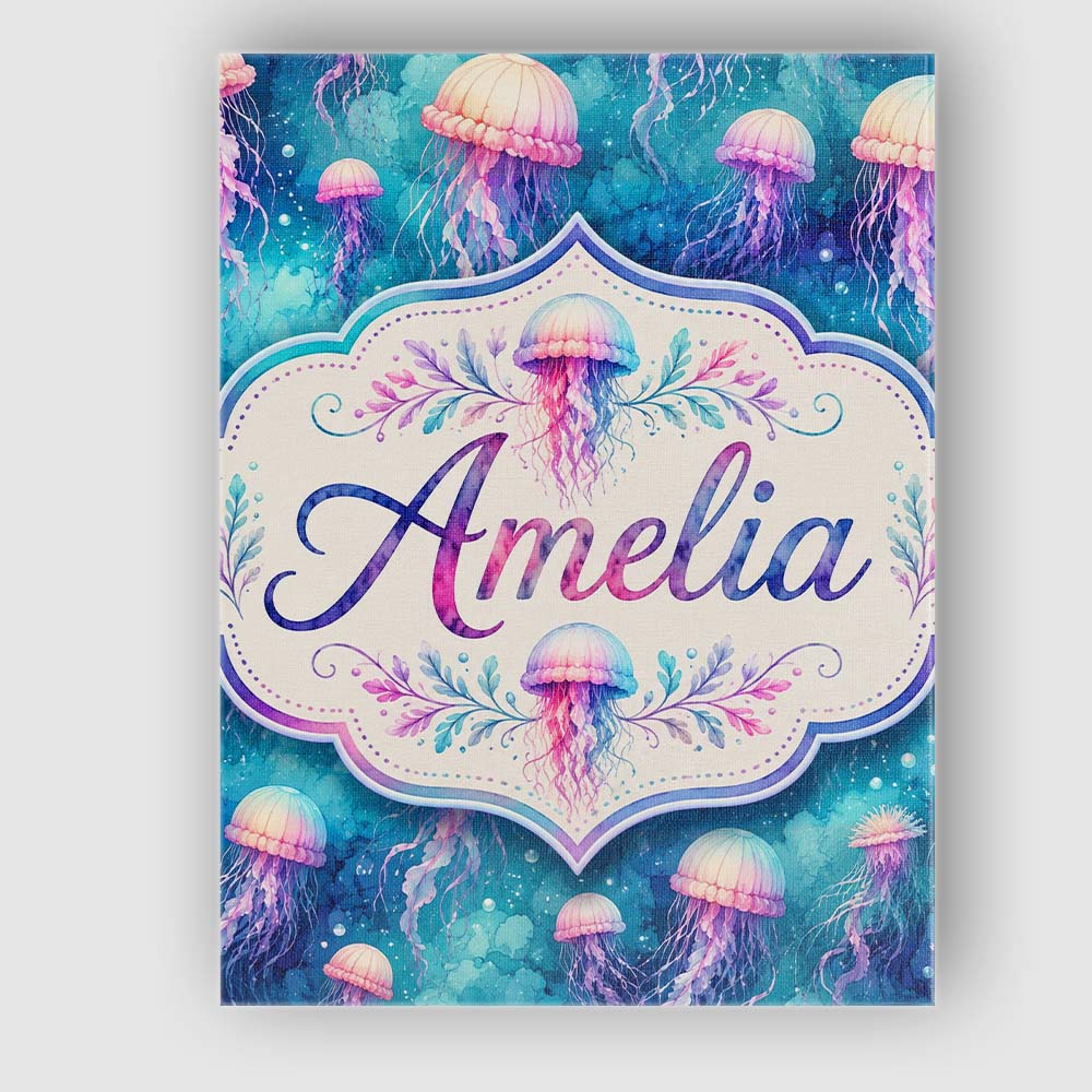 Personalised Name Dreamy Pink Jellyfish Custom Modern Room Accent Elegant Feature Canvas Wall Art Print Decor Picture Ready to Hang