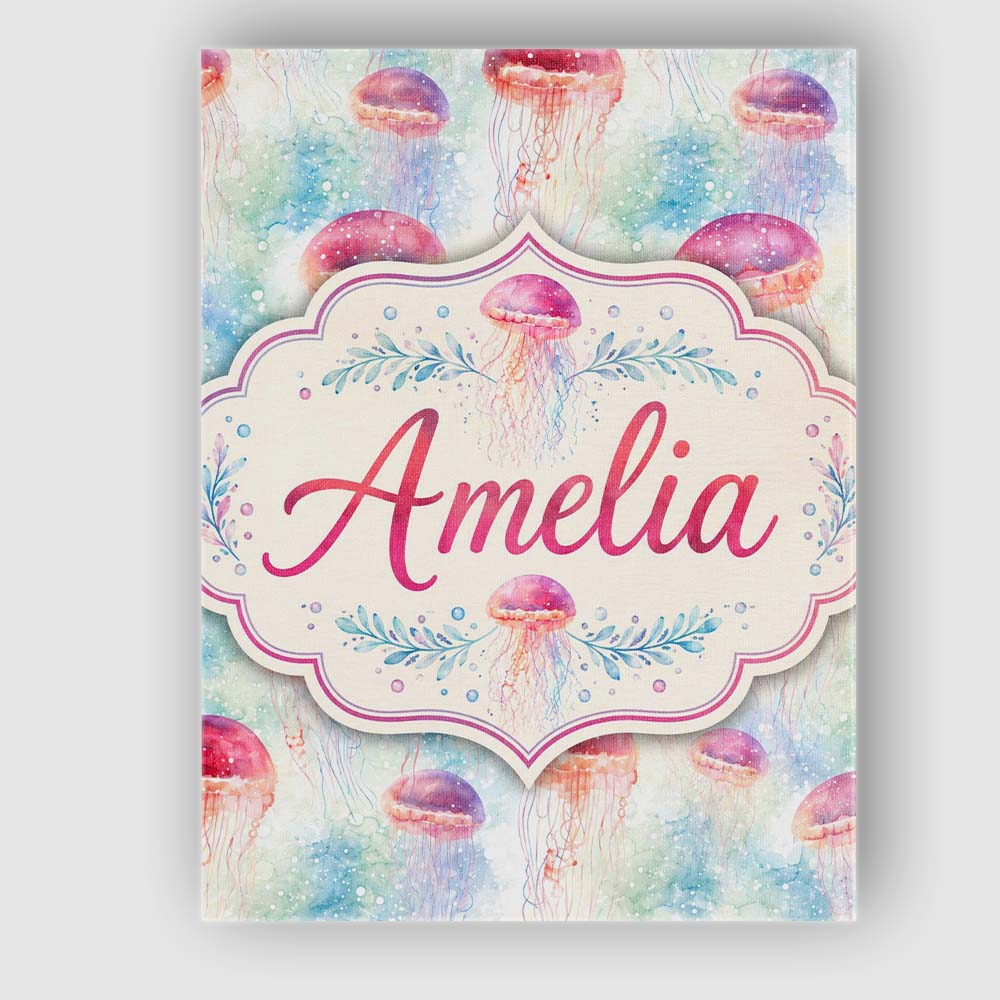 Personalised Name Watercolor Red Jellyfish Custom Unique Gift Idea Elegant Feature Canvas Wall Art Print Decor Picture Ready to Hang