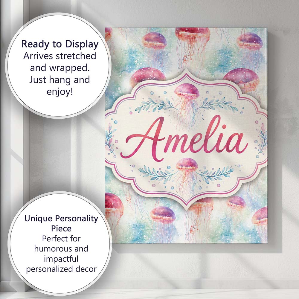 Personalised Name Watercolor Red Jellyfish Custom Unique Gift Idea Elegant Feature Canvas Wall Art Print Decor Picture Ready to Hang