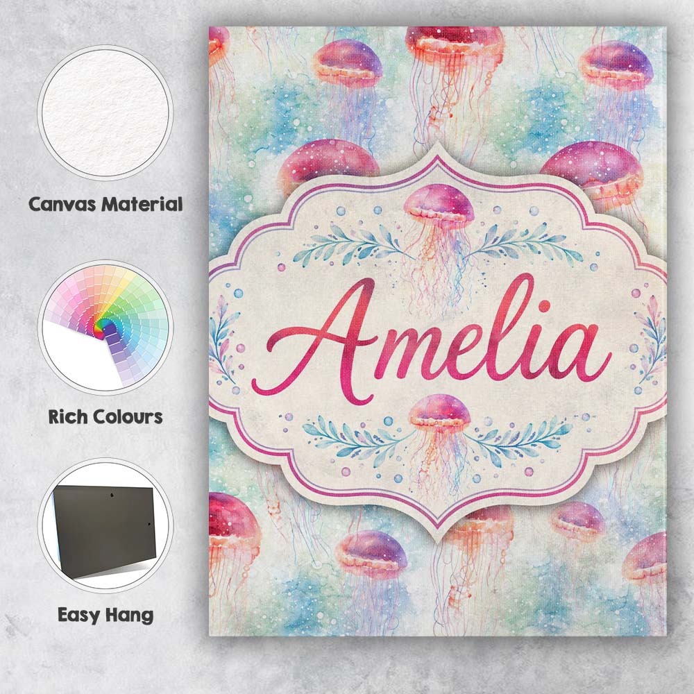 Personalised Name Watercolor Red Jellyfish Custom Unique Gift Idea Elegant Feature Canvas Wall Art Print Decor Picture Ready to Hang