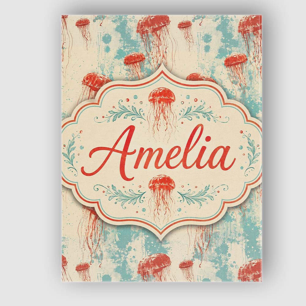Personalised Name Red Jellyfish Illustration Custom Bespoke Contemporary Display Canvas Wall Art Print Decor Picture Ready to Hang