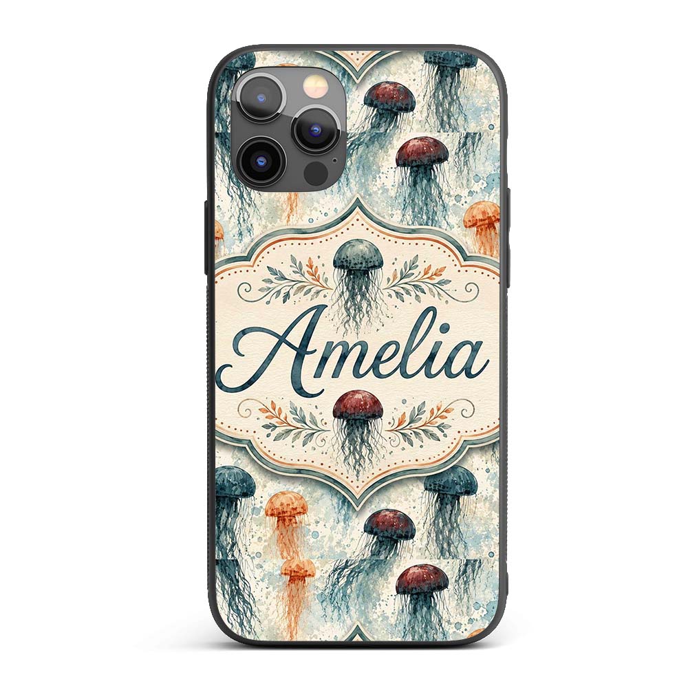 Muted Jellyfish Marine Pattern in Soft Neutral Custom Name Protective Phone Case Mobile Cover Durable Everyday Smartphone Shock Resistant