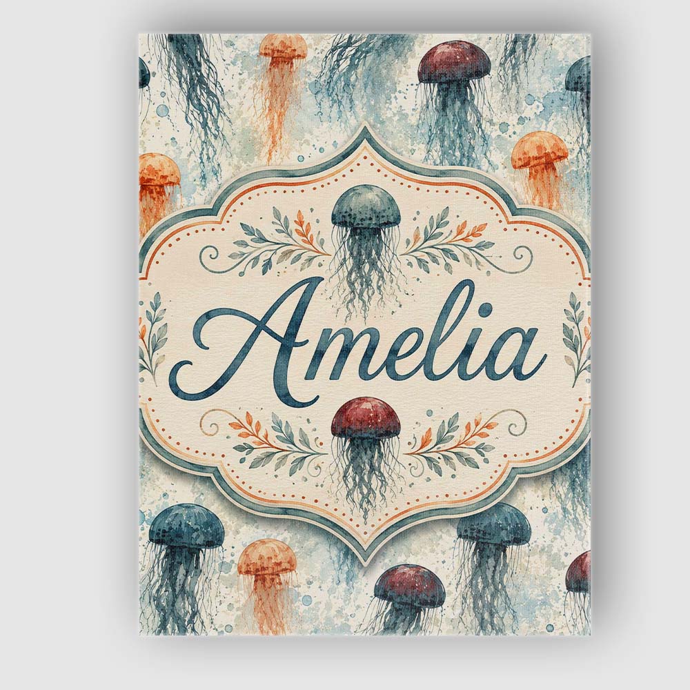 Personalised Name Muted Jellyfish Marine Custom Unique Gift Idea Elegant Feature Canvas Wall Art Print Decor Picture Ready to Hang