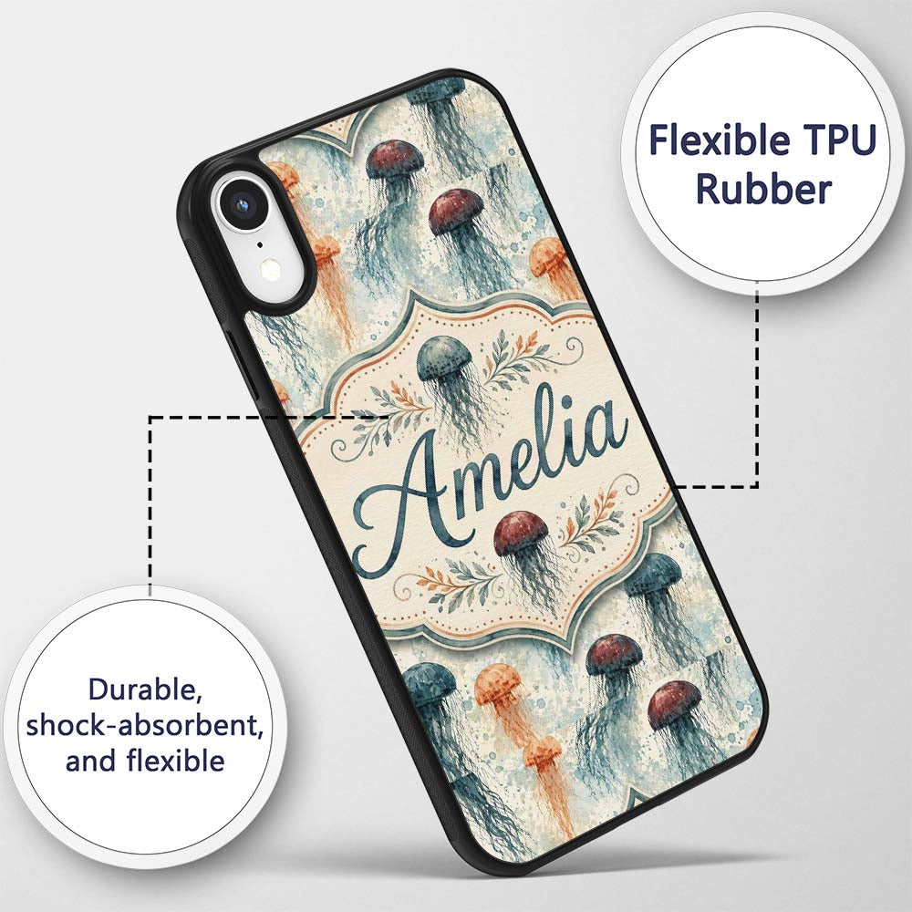 Muted Jellyfish Marine Pattern in Soft Neutral Custom Name Protective Phone Case Mobile Cover Durable Everyday Smartphone Shock Resistant