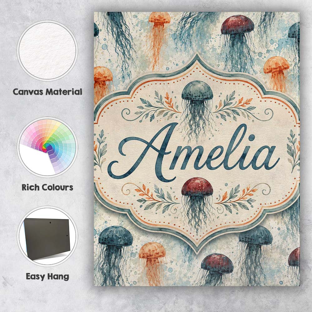 Personalised Name Muted Jellyfish Marine Custom Unique Gift Idea Elegant Feature Canvas Wall Art Print Decor Picture Ready to Hang