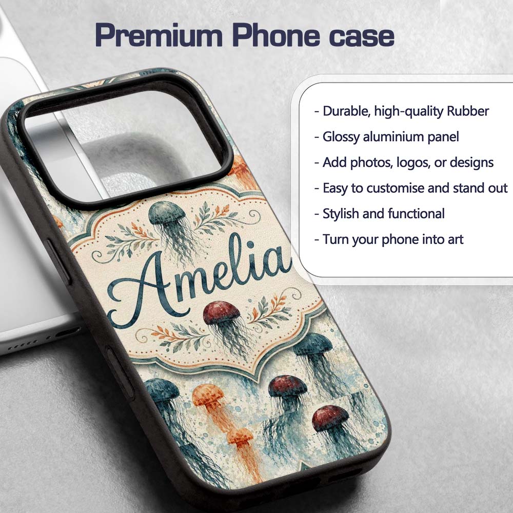 Muted Jellyfish Marine Pattern in Soft Neutral Custom Name Protective Phone Case Mobile Cover Durable Everyday Smartphone Shock Resistant