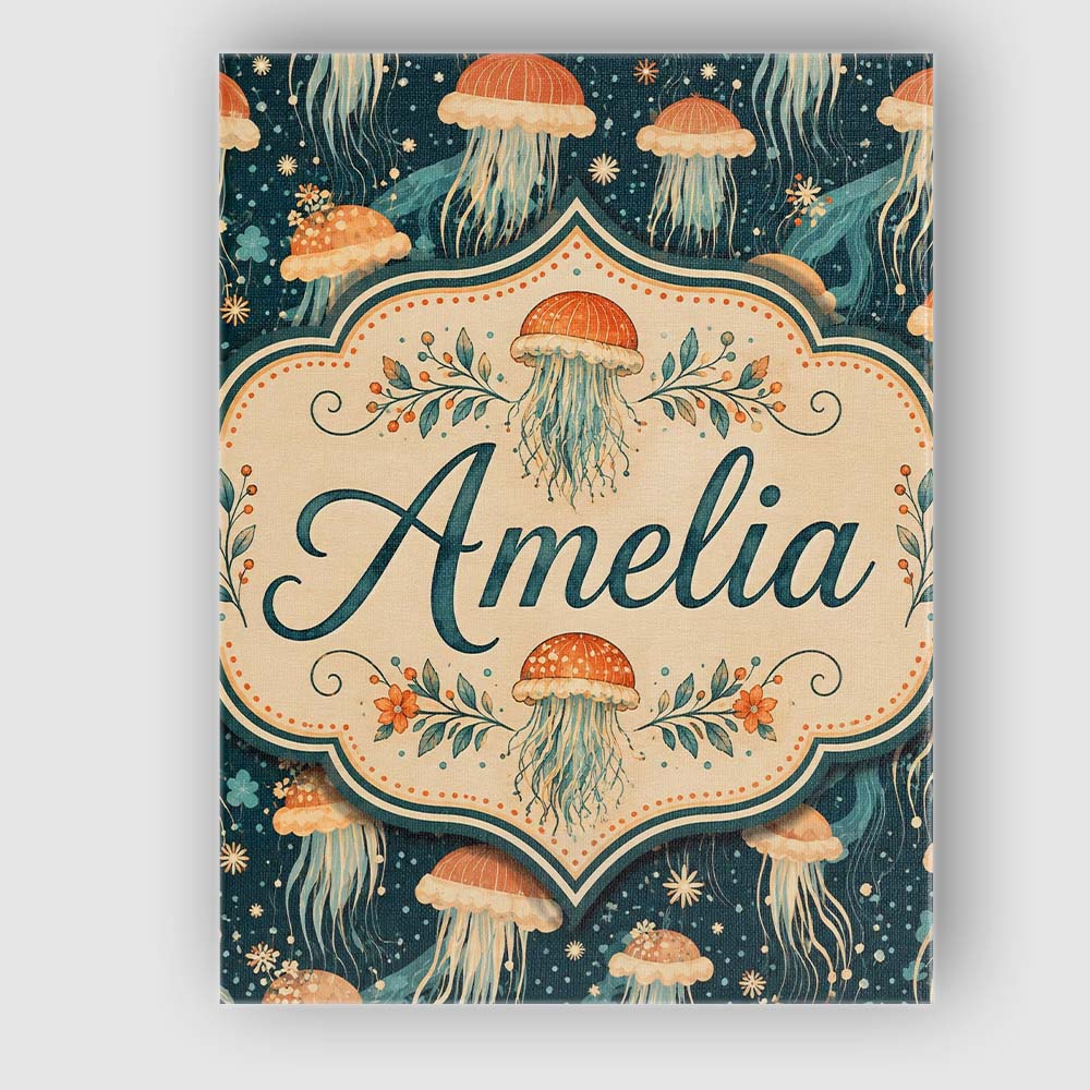 Personalised Name Jellyfish with Flowing Custom Unique Gift Idea Elegant Feature Canvas Wall Art Print Decor Picture Ready to Hang