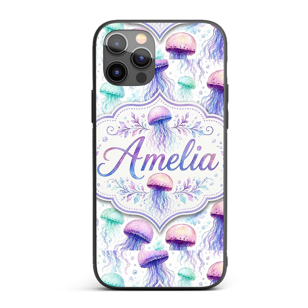 Soft Watercolor Jellyfish in Pastel Purple and Custom Name Protective Phone Case Mobile Cover Durable Everyday Smartphone Shock Resistant