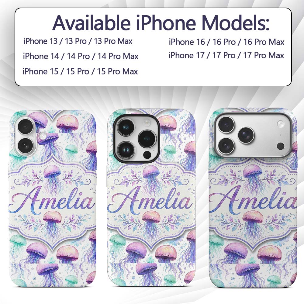 Soft Watercolor Jellyfish in Pastel Purple and Custom Name Protective Phone Case Mobile Cover Durable Everyday Smartphone Shock Resistant